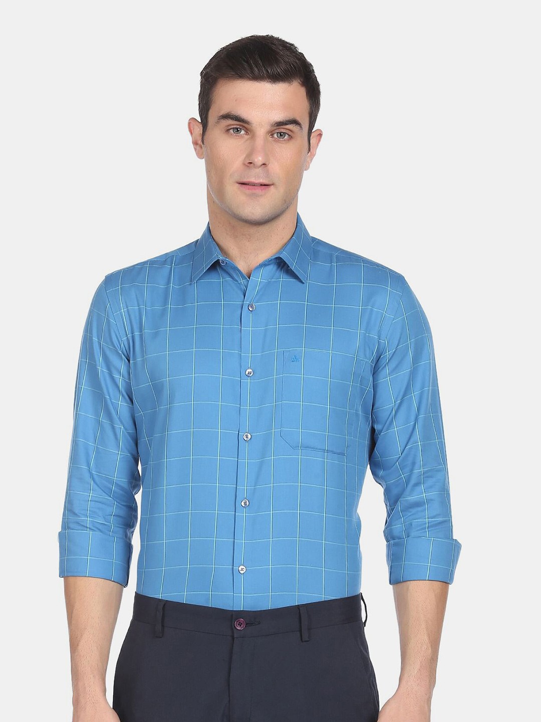

Arrow Men Blue Regular Fit Windowpane Checks Cotton Casual Shirt