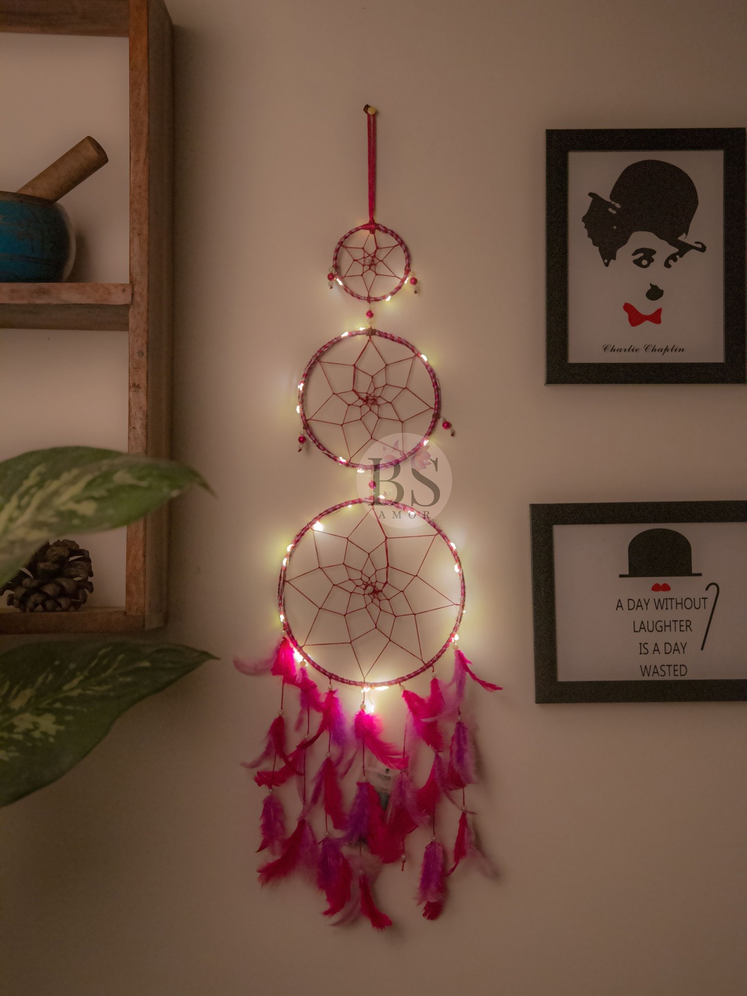 

BS AMOR Dream Catcher With Lights, Pink