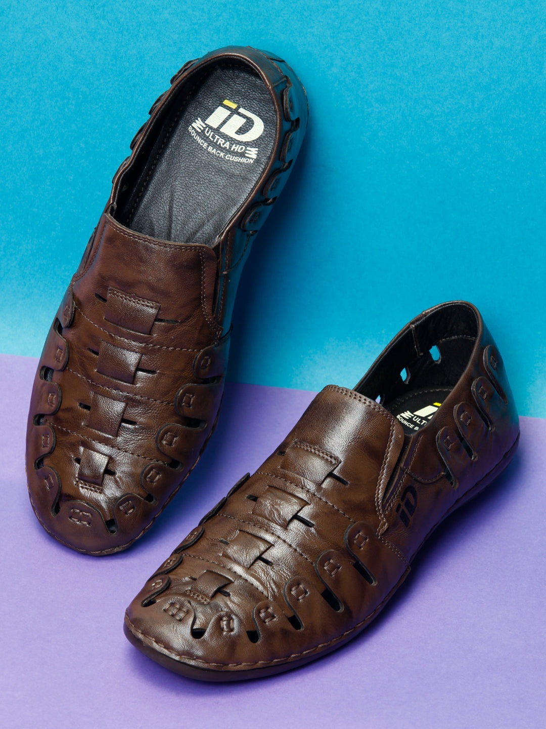 

ID Men Leather Shoe-Style Huarache Sandals, Brown