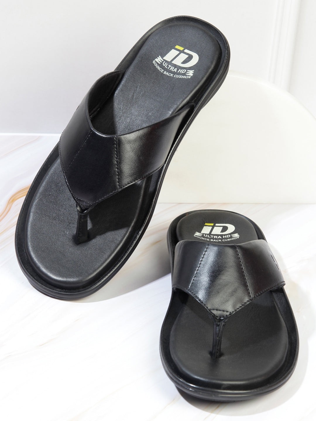 

ID Men Black Leather Comfort Thong Sandals
