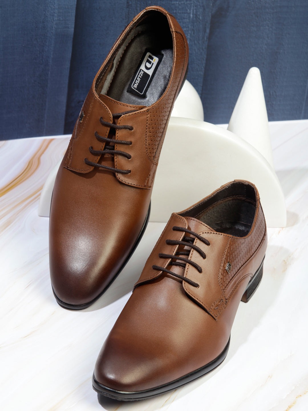 

ID Men Tan Brown Solid Leather Lace-Up Formal Derbys