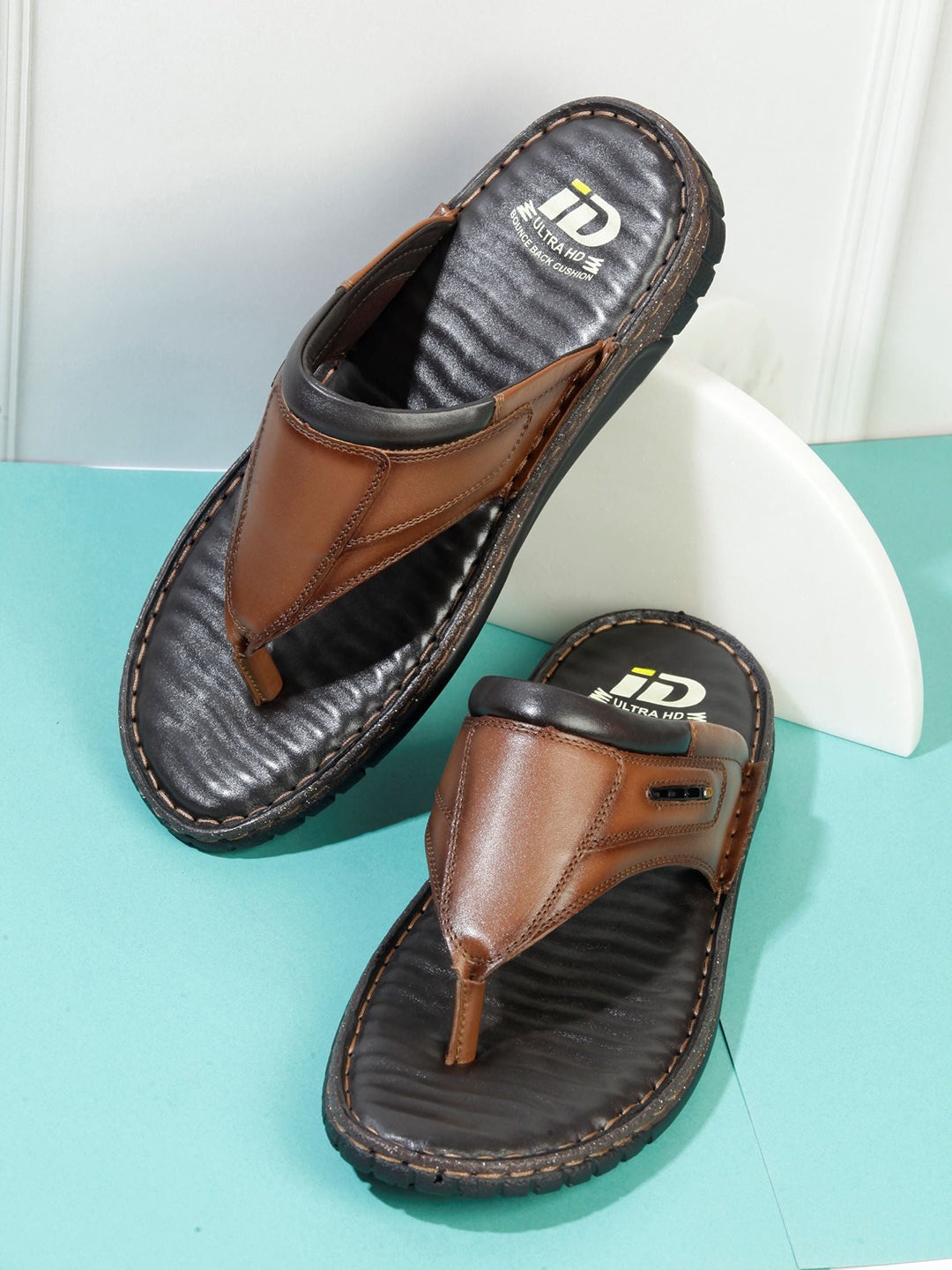 

ID Men Tan Leather Comfort Thong Sandals