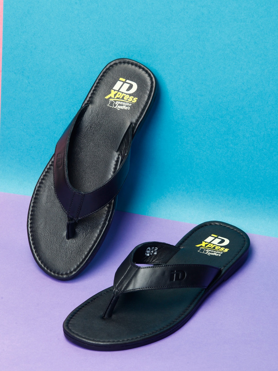 

ID Men Black & White Leather Comfort Thong Sandals
