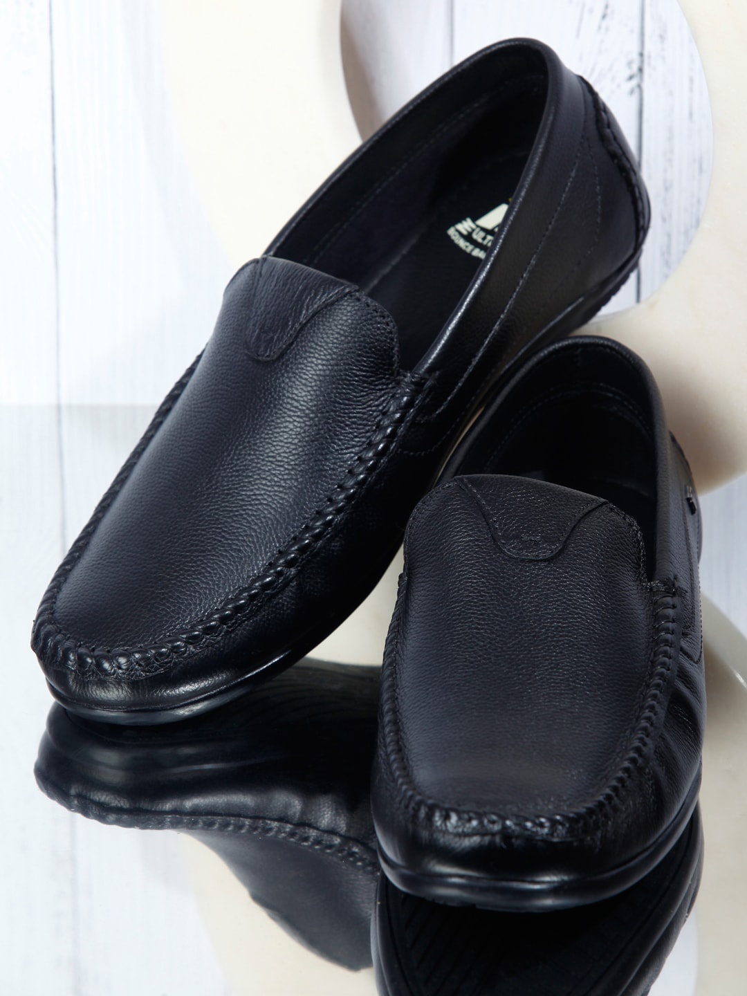 

ID Men Textured Leather Slip-On Formal Loafers, Black