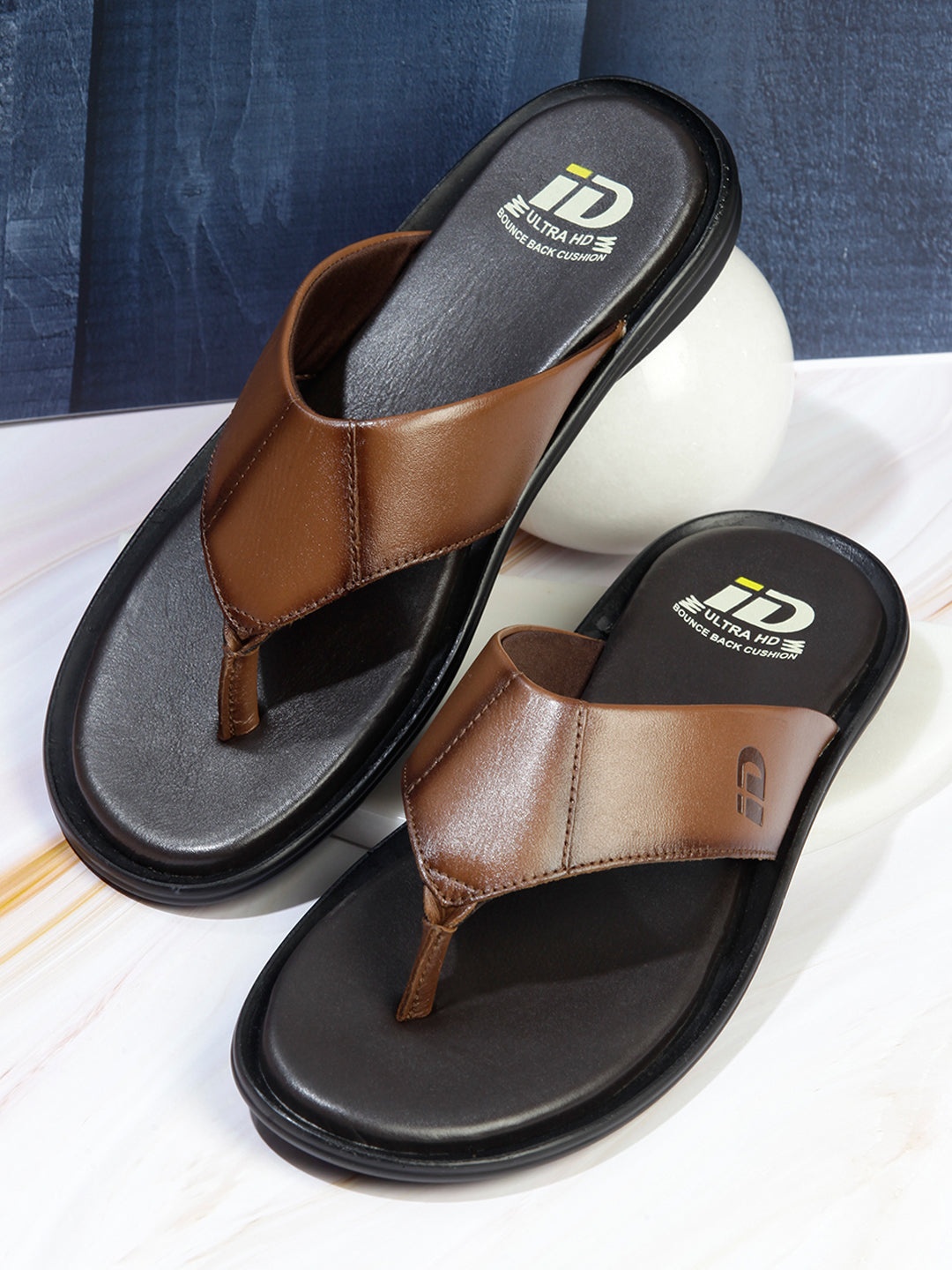 

ID Men Tan & Black Leather Comfort Thong Sandals