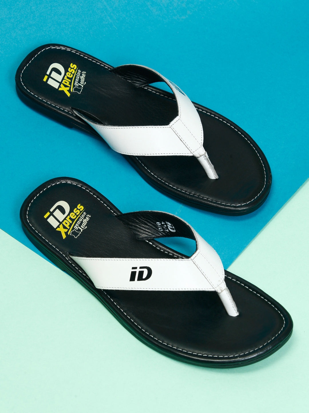 

ID Men White & Black Leather Comfort Thong Sandals