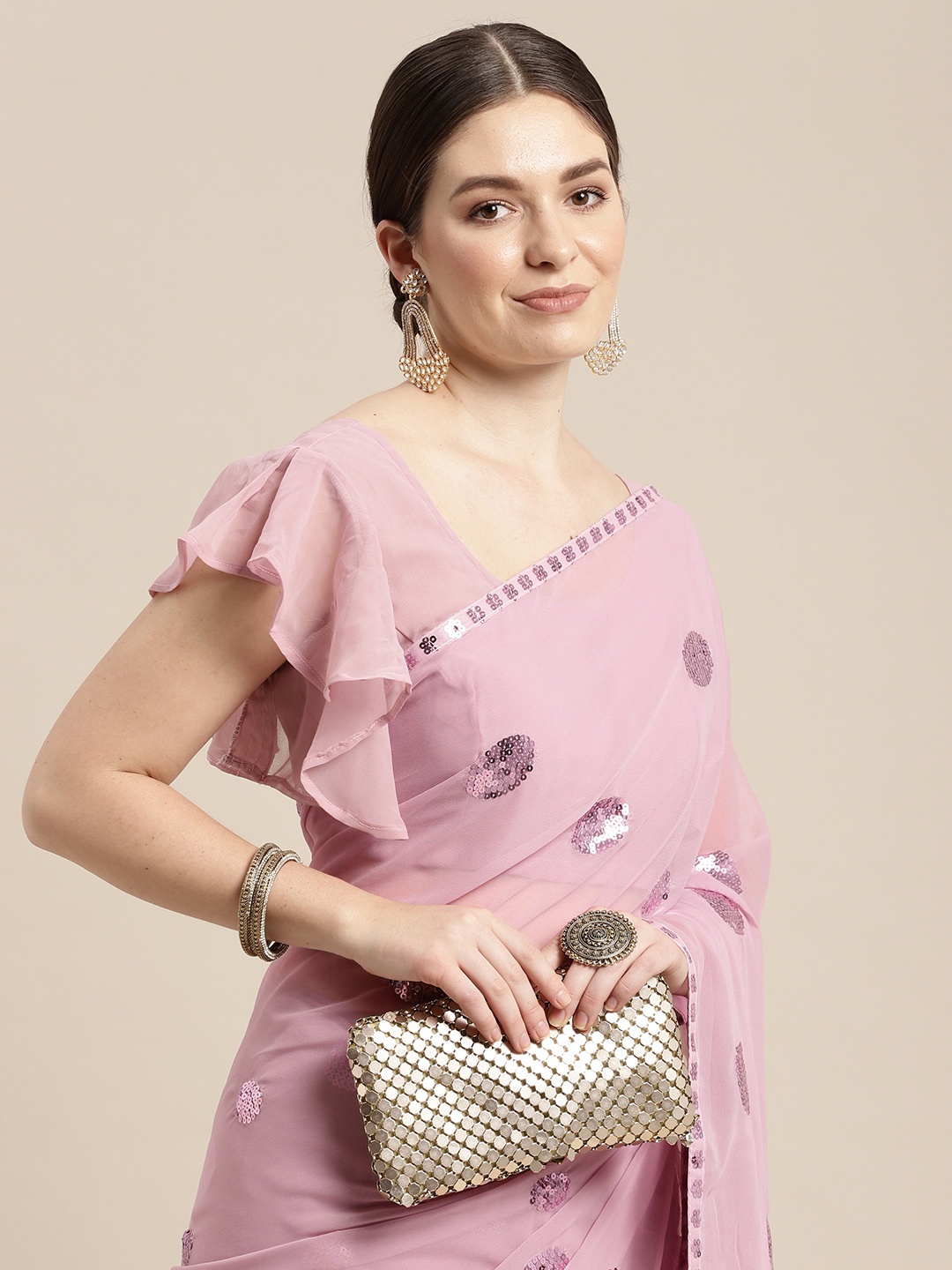 

VAIRAGEE Embellished Sequinned Celebrity Saree, Mauve