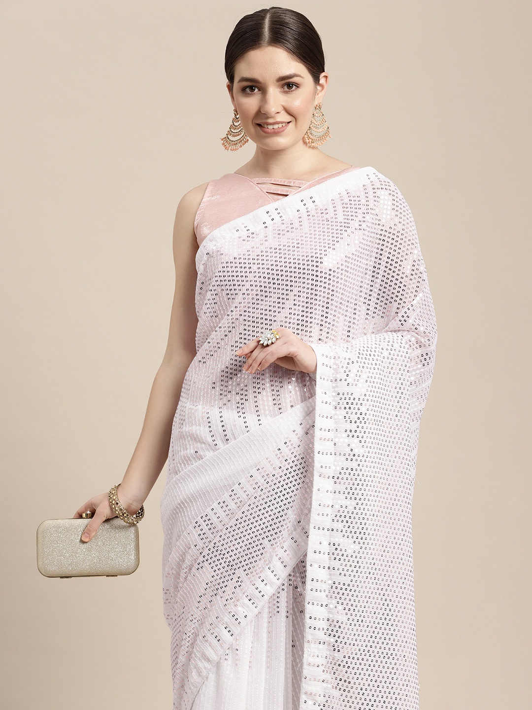 

VAIRAGEE Embellished Sequinned Celebrity Saree, White