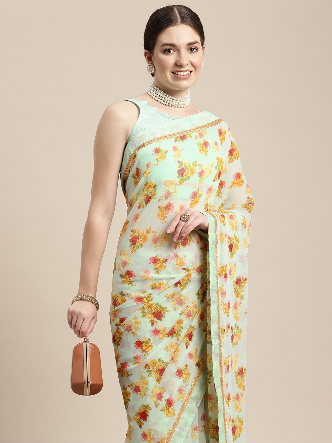 

VAIRAGEE Floral Print Gotta Patti Celebrity Saree, Blue