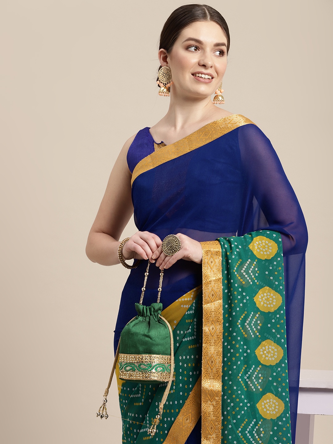 

VAIRAGEE Bandhani Print Celebrity Saree, Navy blue