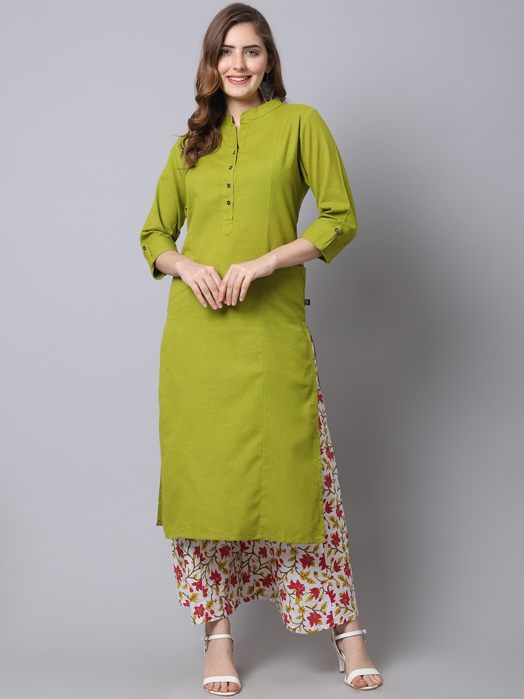 

Pistaa Women Panelled Kurta with Palazzo, Green