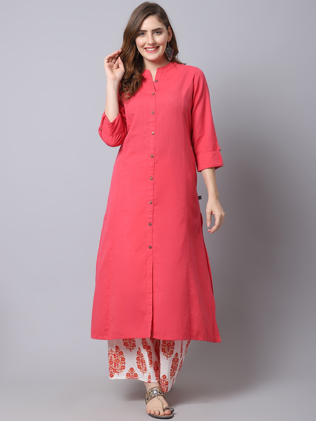 

Pistaa Women Peach-Coloured Panelled Kurta with Palazzos