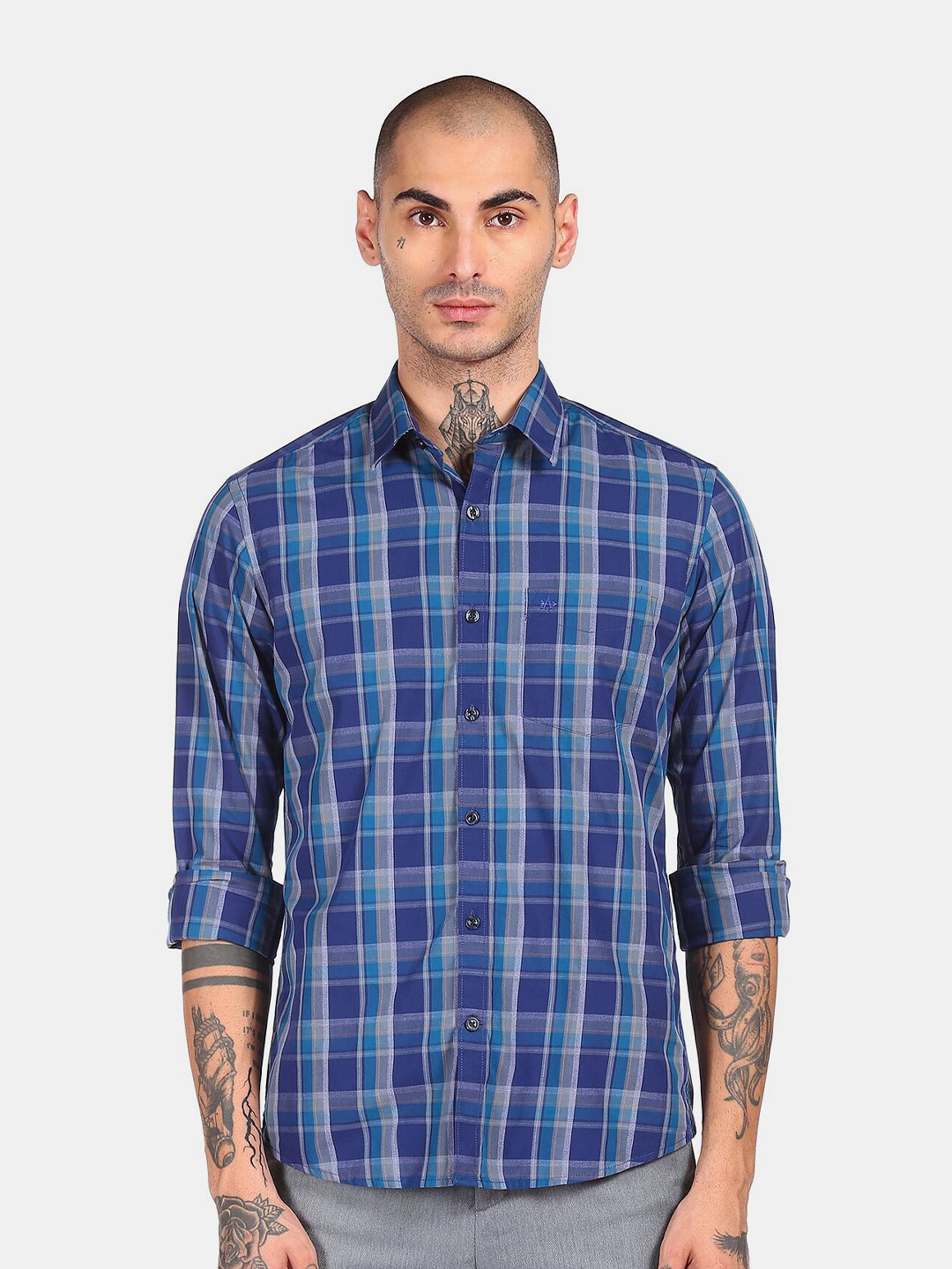 

Arrow Sport Men Blue Tartan Checks Checked Pure Cotton Casual Shirt