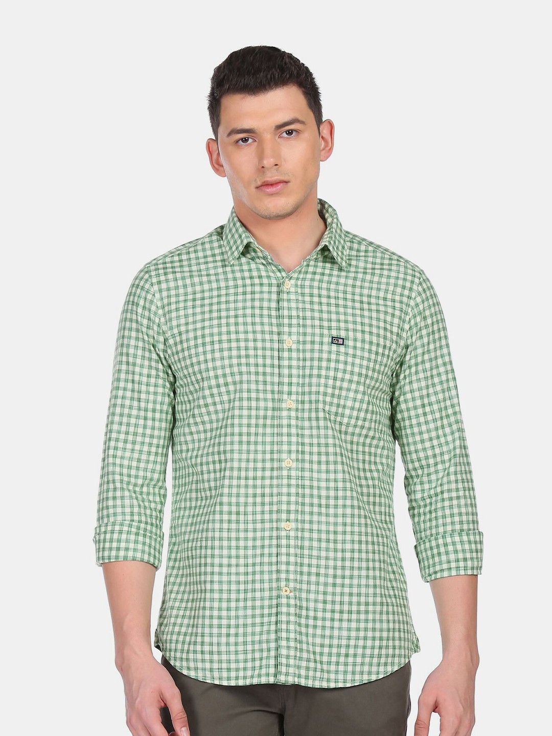 

Arrow Sport Men Green Slim Fit Gingham Checks Checked Pure Cotton Casual Shirt
