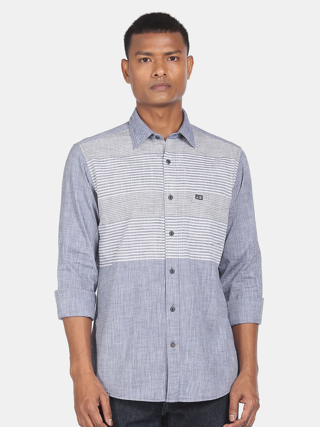 

Arrow Sport Men Blue Slim Fit Horizontal Stripes Striped Pure Cotton Casual Shirt