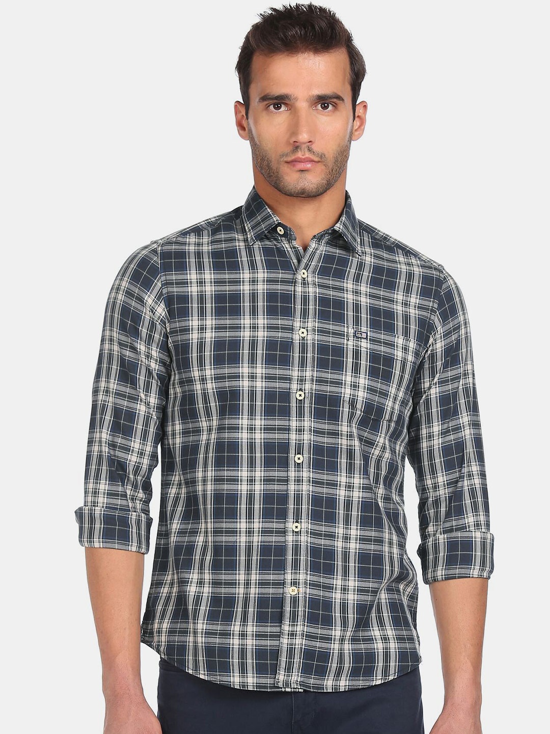 

Arrow Sport Men Blue Tartan Checks Checked Pure Cotton Casual Shirt