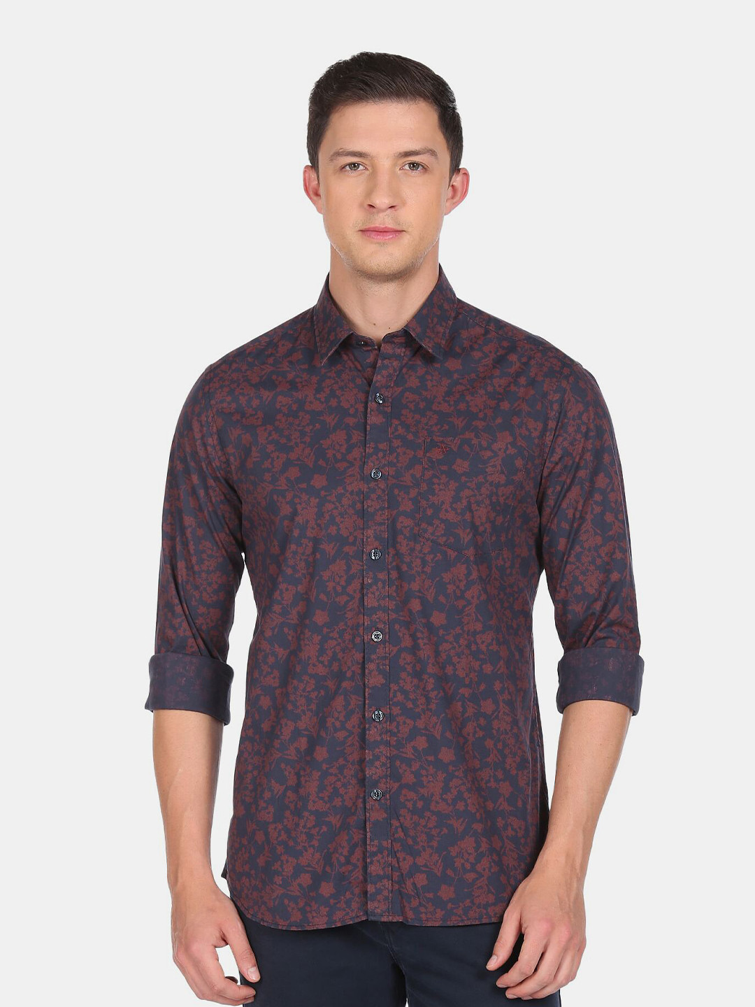 

Arrow Sport Men Navy Blue Slim Fit Floral Printed Pure Cotton Casual Shirt