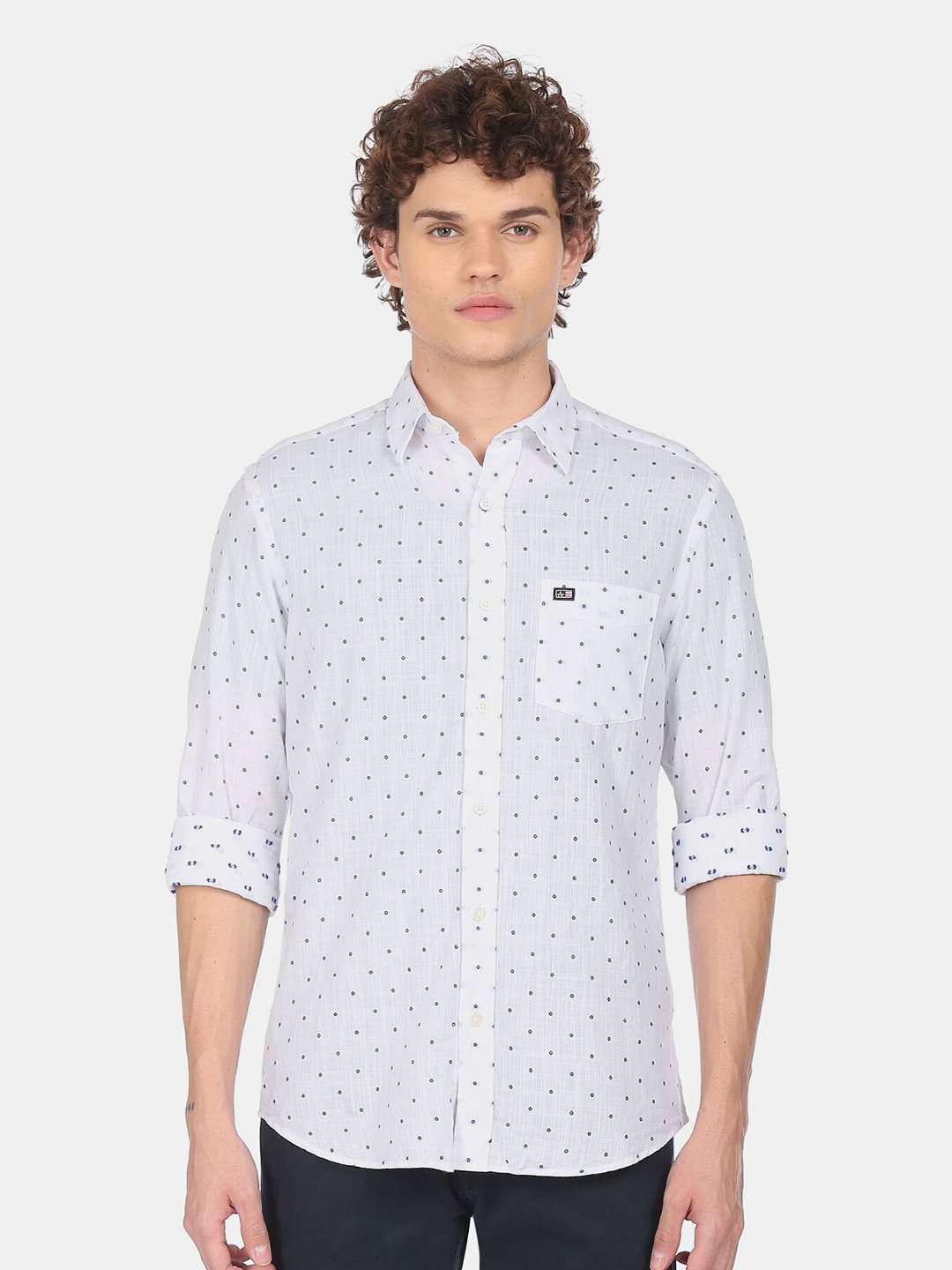 

Arrow Sport Men White Slim Fit Printed Pure Cotton Casual Shirt