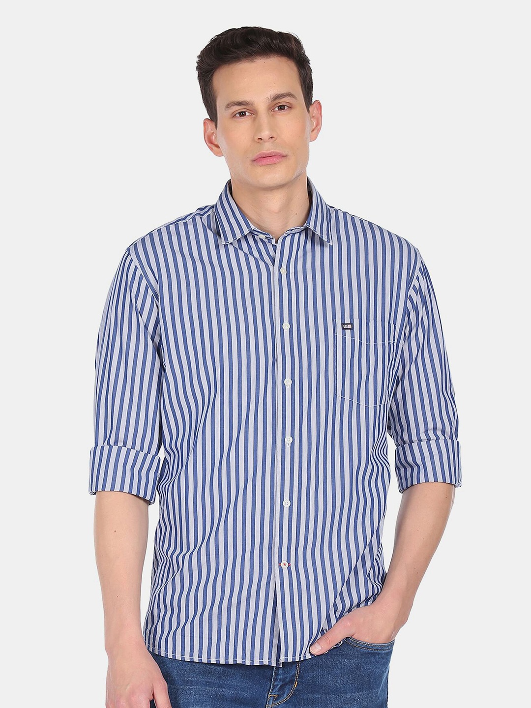 

Arrow Sport Men Blue Striped Pure Cotton Casual Shirt