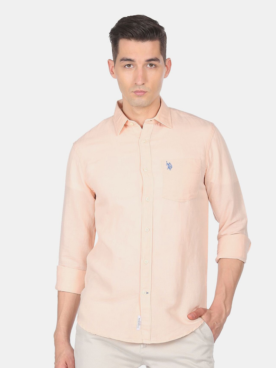 

U S Polo Assn Men Orange Solid Casual Shirt