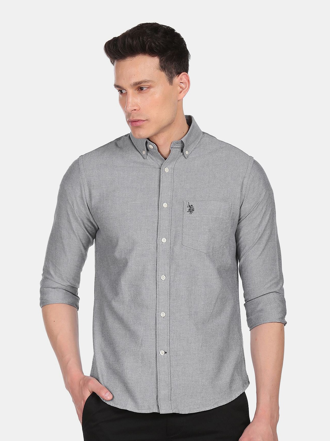 

U.S. Polo Assn. Men Grey Pure Cotton Casual Shirt
