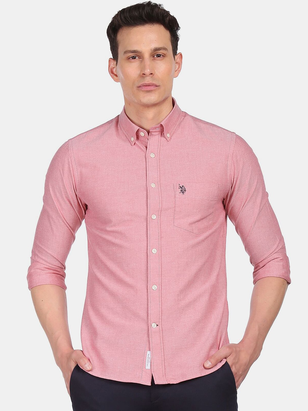 

U S Polo Assn Men Red Pure Cotton Casual Shirt