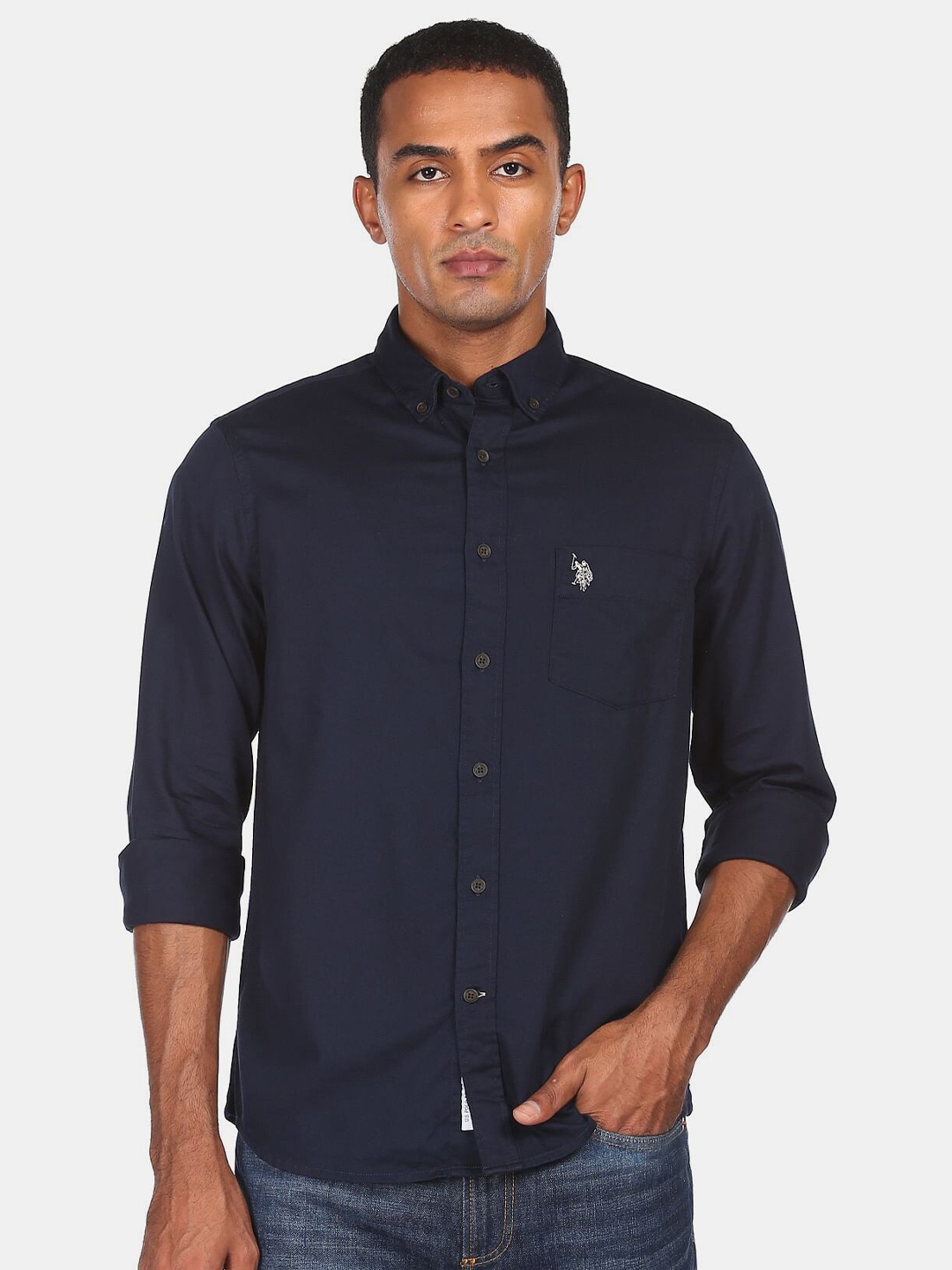 

U S Polo Assn Men Blue Pure Cotton Casual Shirt