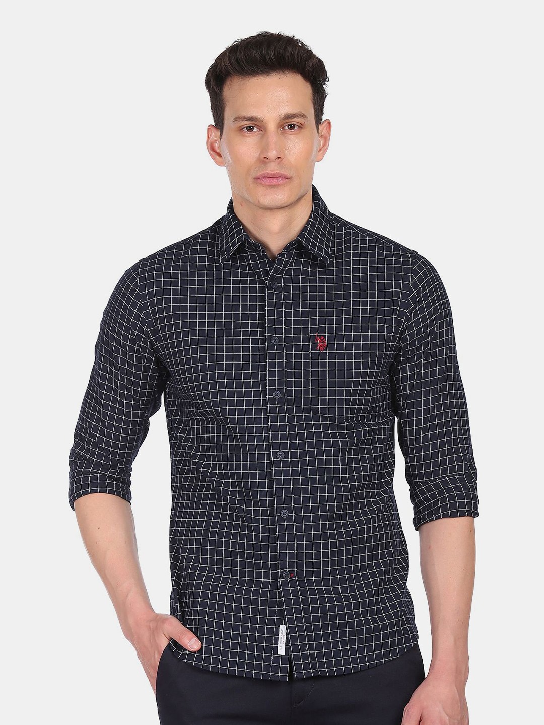 

U S Polo Assn Men Blue Checked Casual Shirt