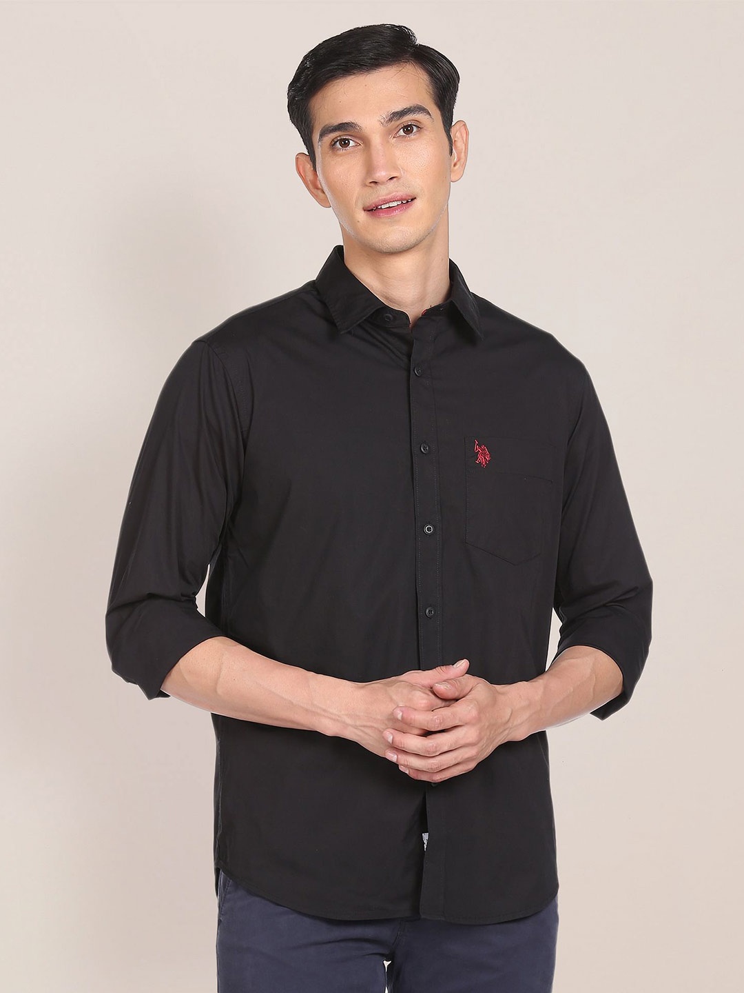 

U S Polo Assn Men Black Slim Fit Casual Shirt