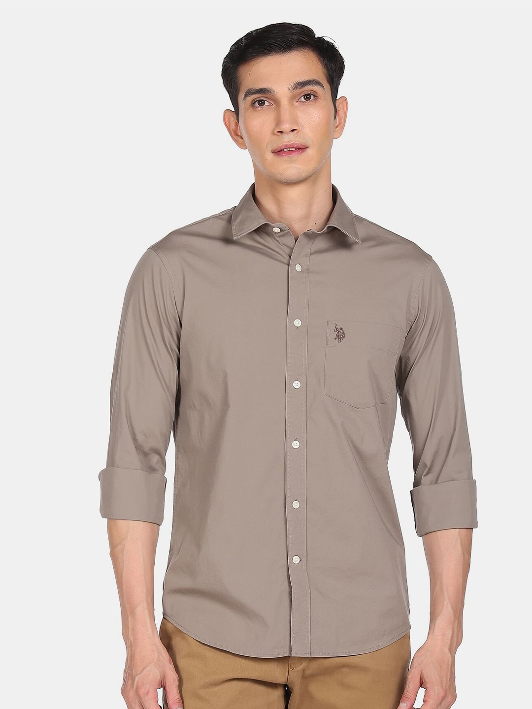 

U S Polo Assn Men Brown Solid Casual Shirt