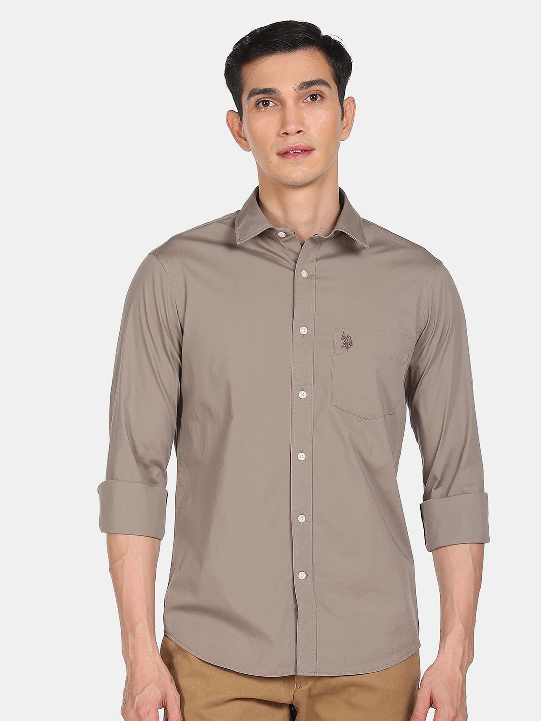 

U S Polo Assn Men Taupe Solid Regular Fit Casual Shirt