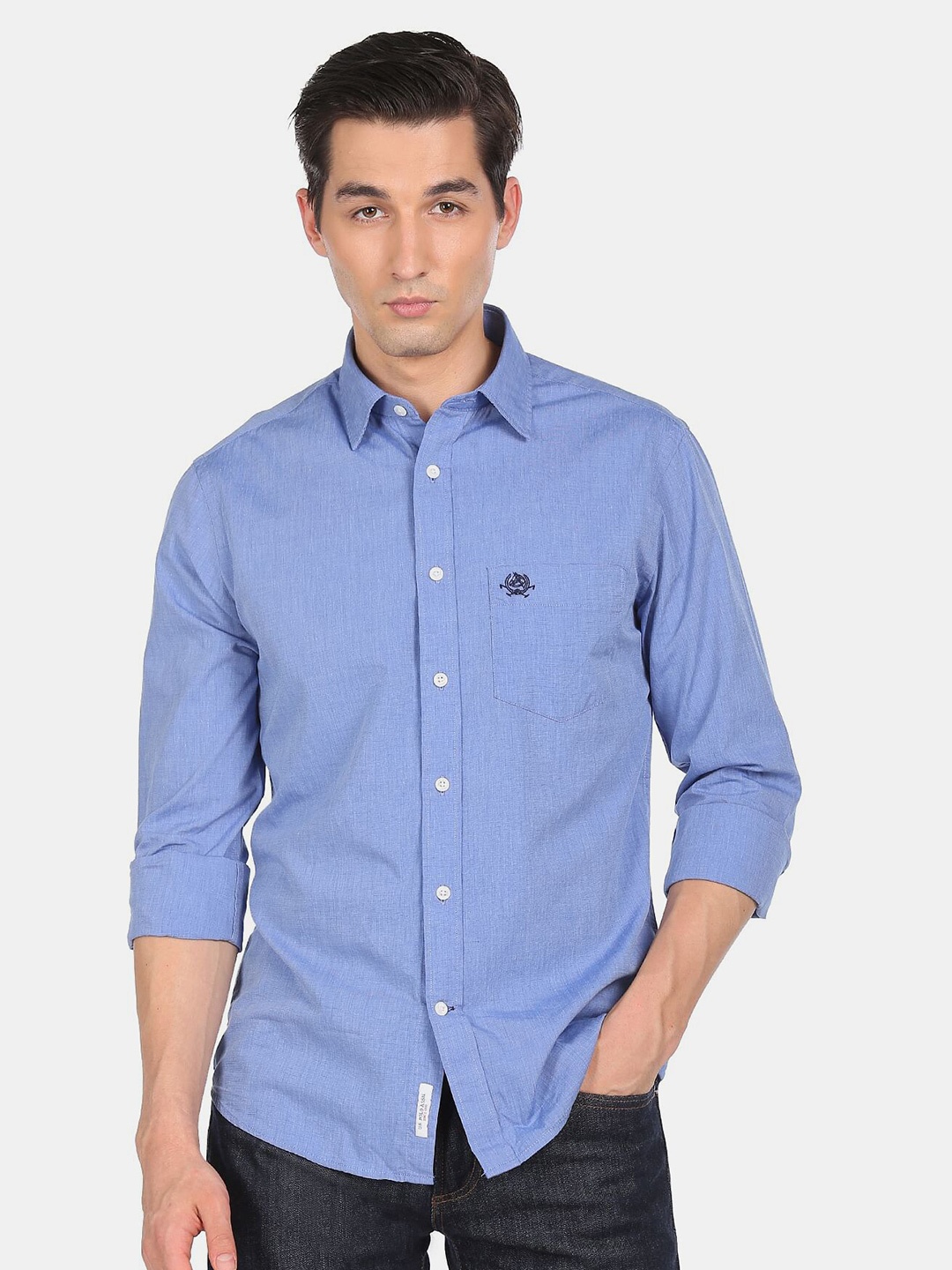 

U S Polo Assn Men Blue Solid Cotton Casual Shirt
