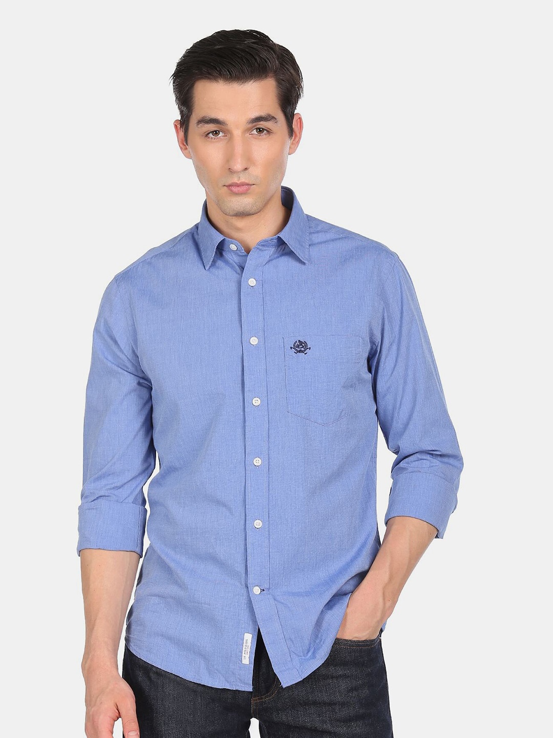 

U S Polo Assn Men Blue Solid Regular Fit Cotton Casual Shirt