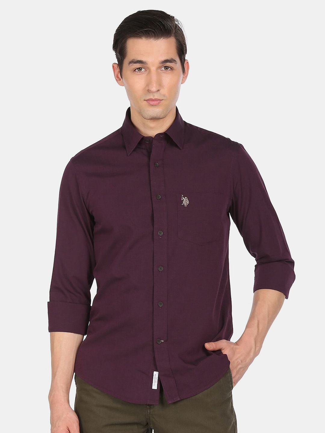 

U S Polo Assn Men Burgundy Solid Regular Fit Cotton Casual Shirt