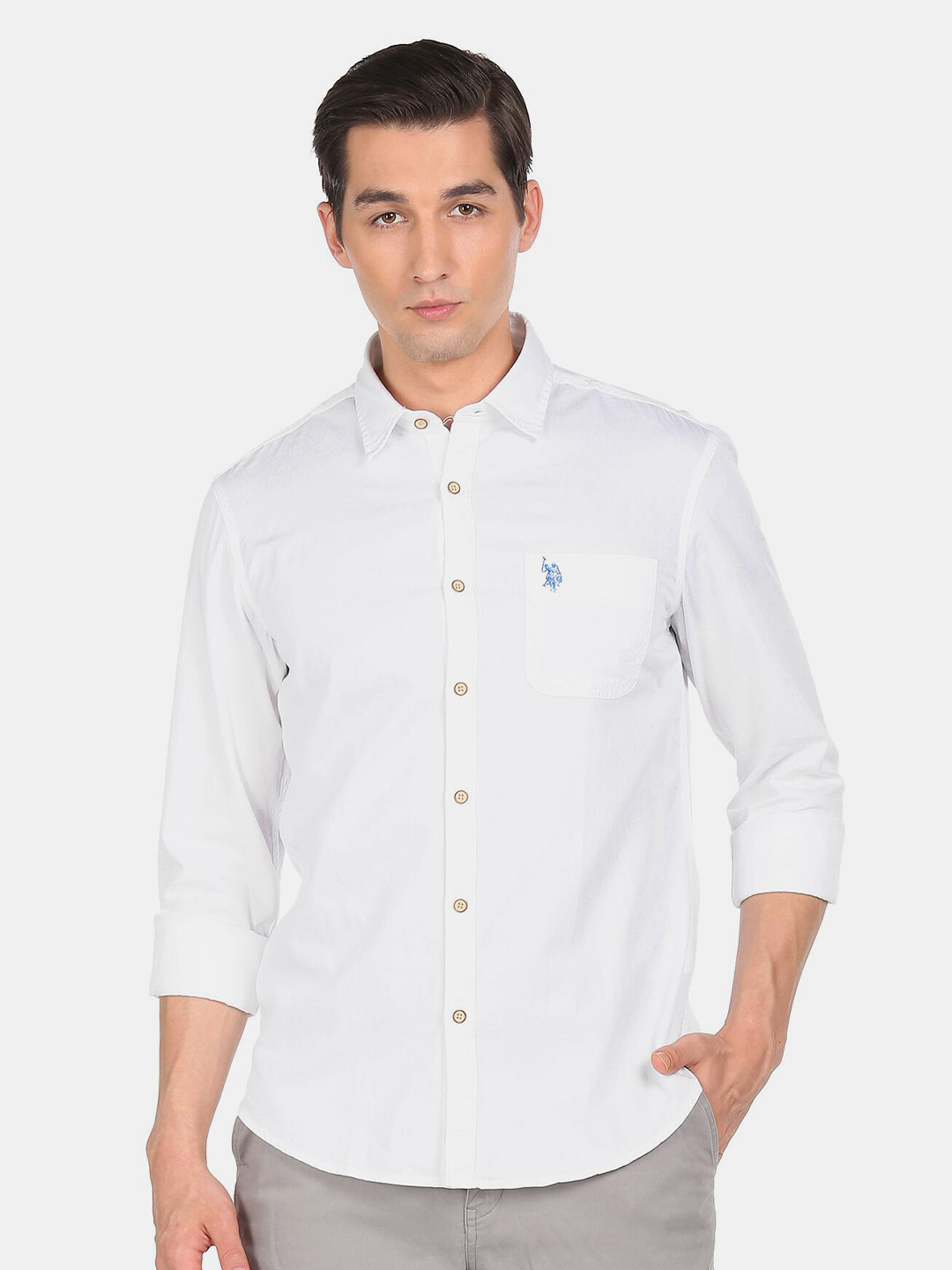 

U S Polo Assn Denim Co Men White Solid Regular Fit Cotton Casual Shirt