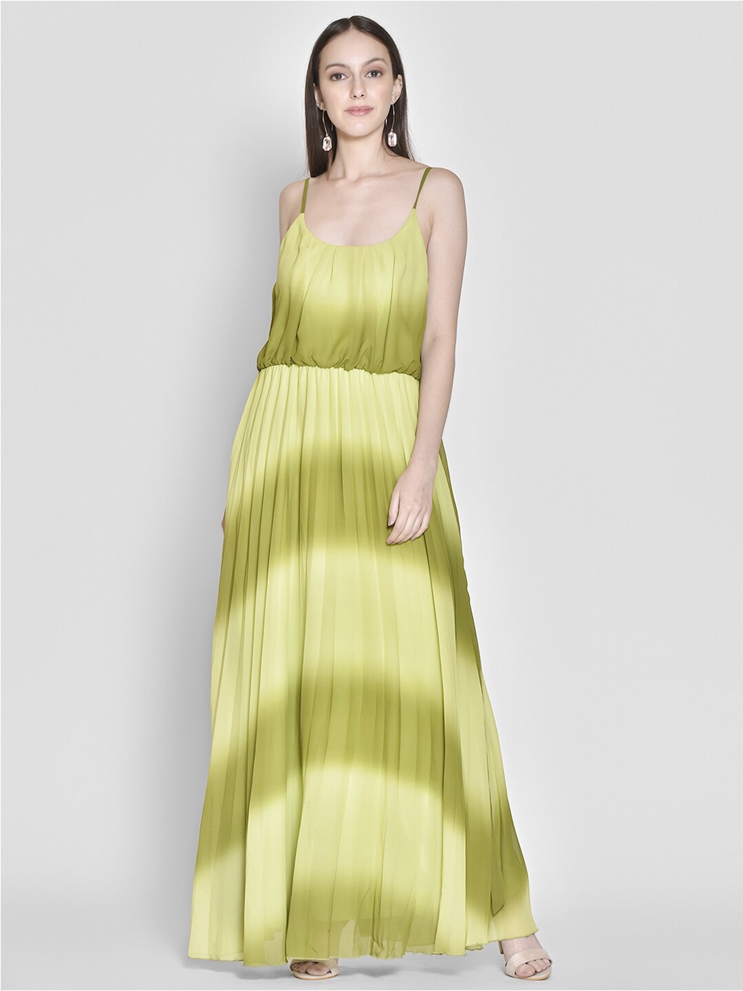 

250 DESIGNS Green Tie and Dye Dyed Georgette Maxi Dress