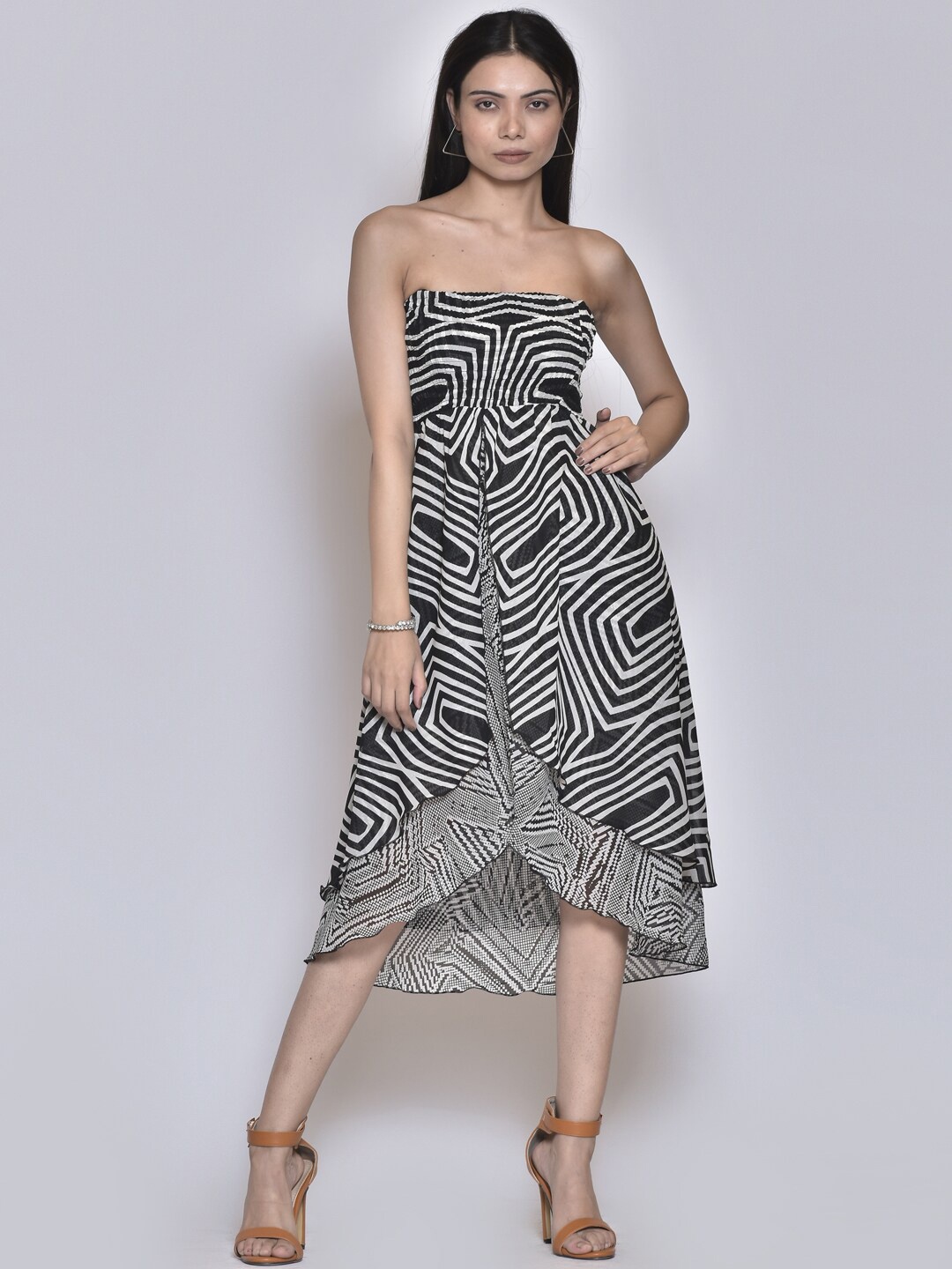 

250 DESIGNS Black & White Georgette Midi Dress
