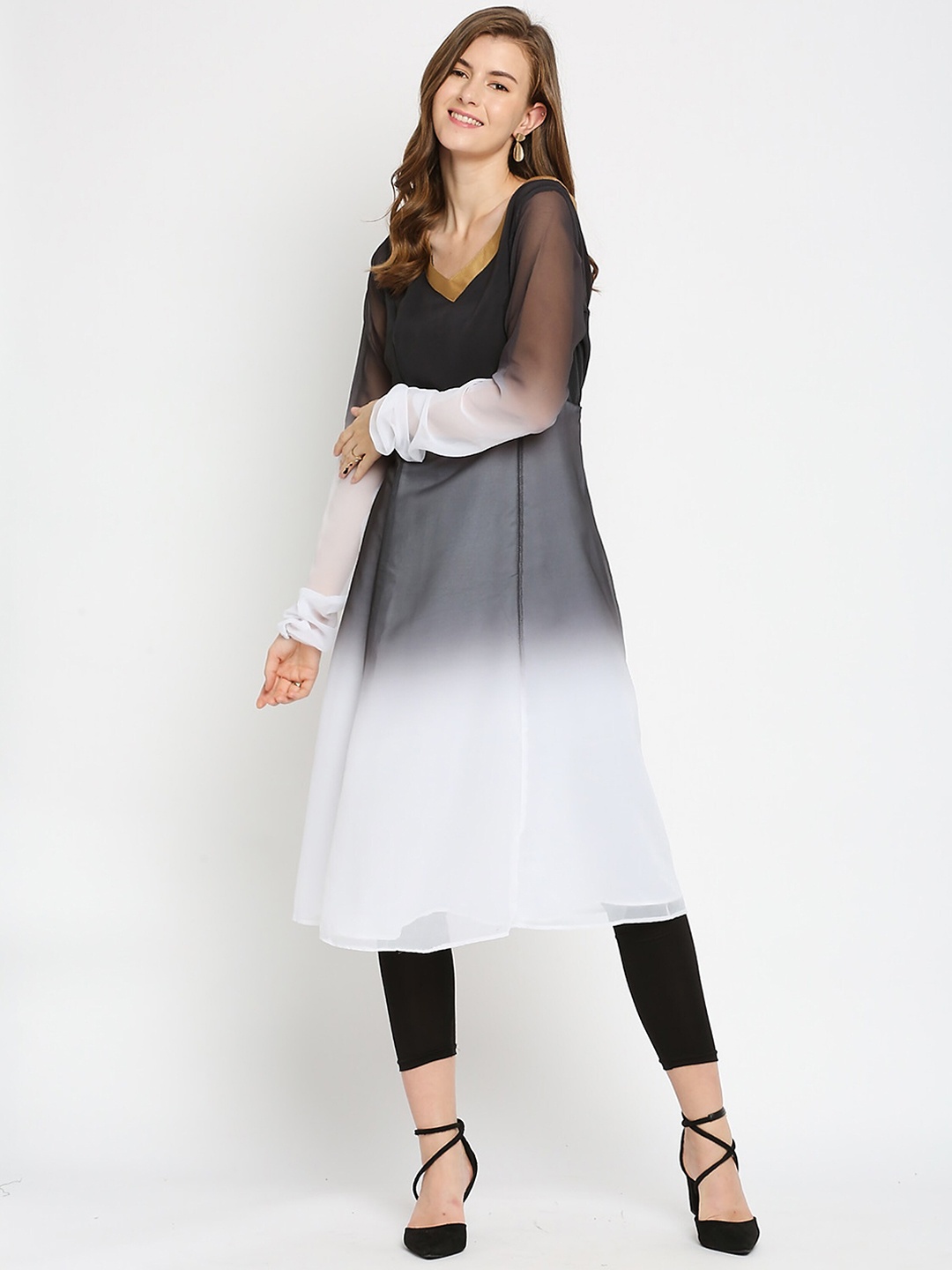 

Ira Soleil Women Black Gotta Patti Pastels Georgette Anarkali Kurta