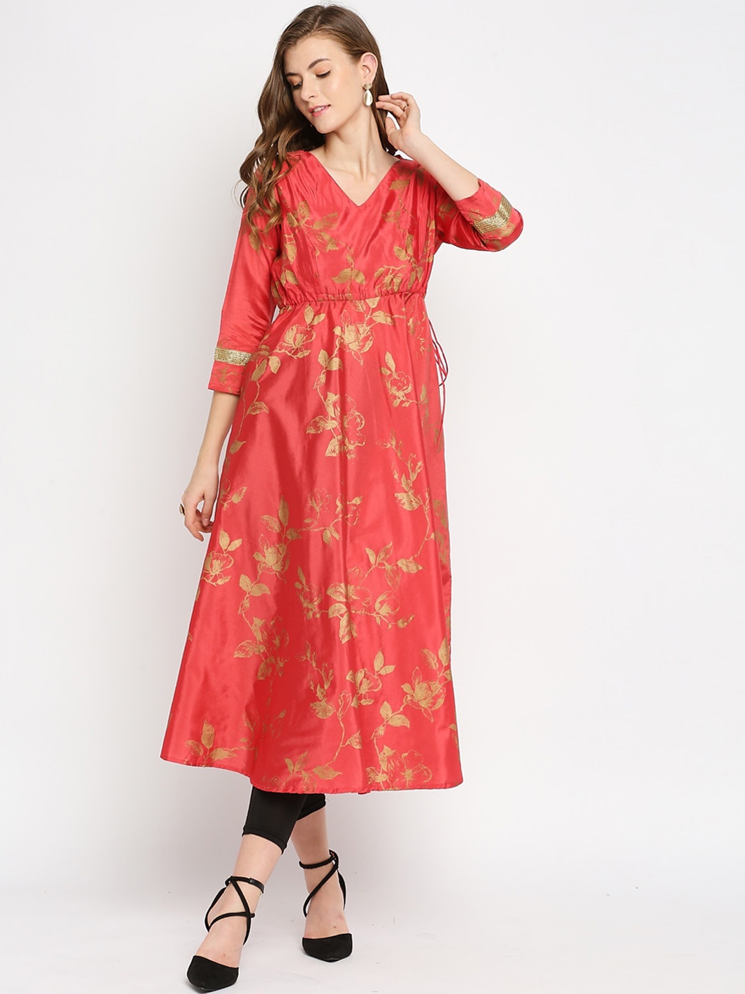 

Ira Soleil Women Coral Floral Printed Anarkali Kurta