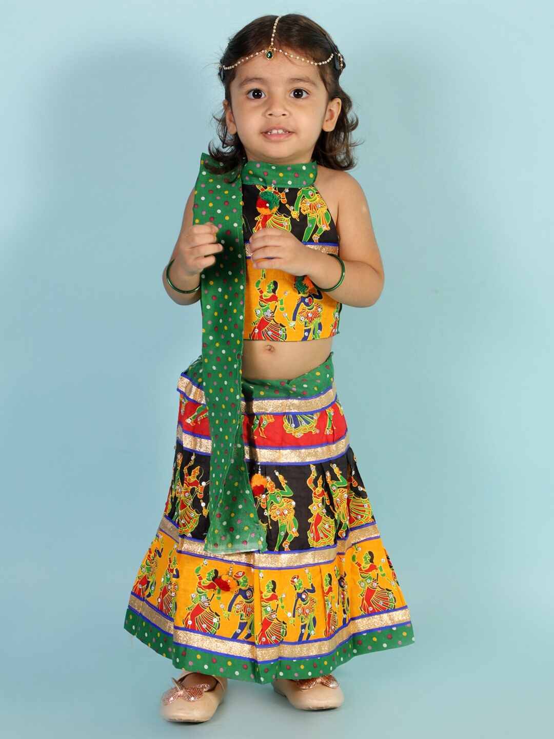 

KID1 Girls Yellow & Red Printed Ready to Wear Lehenga & Blouse With Dupatta