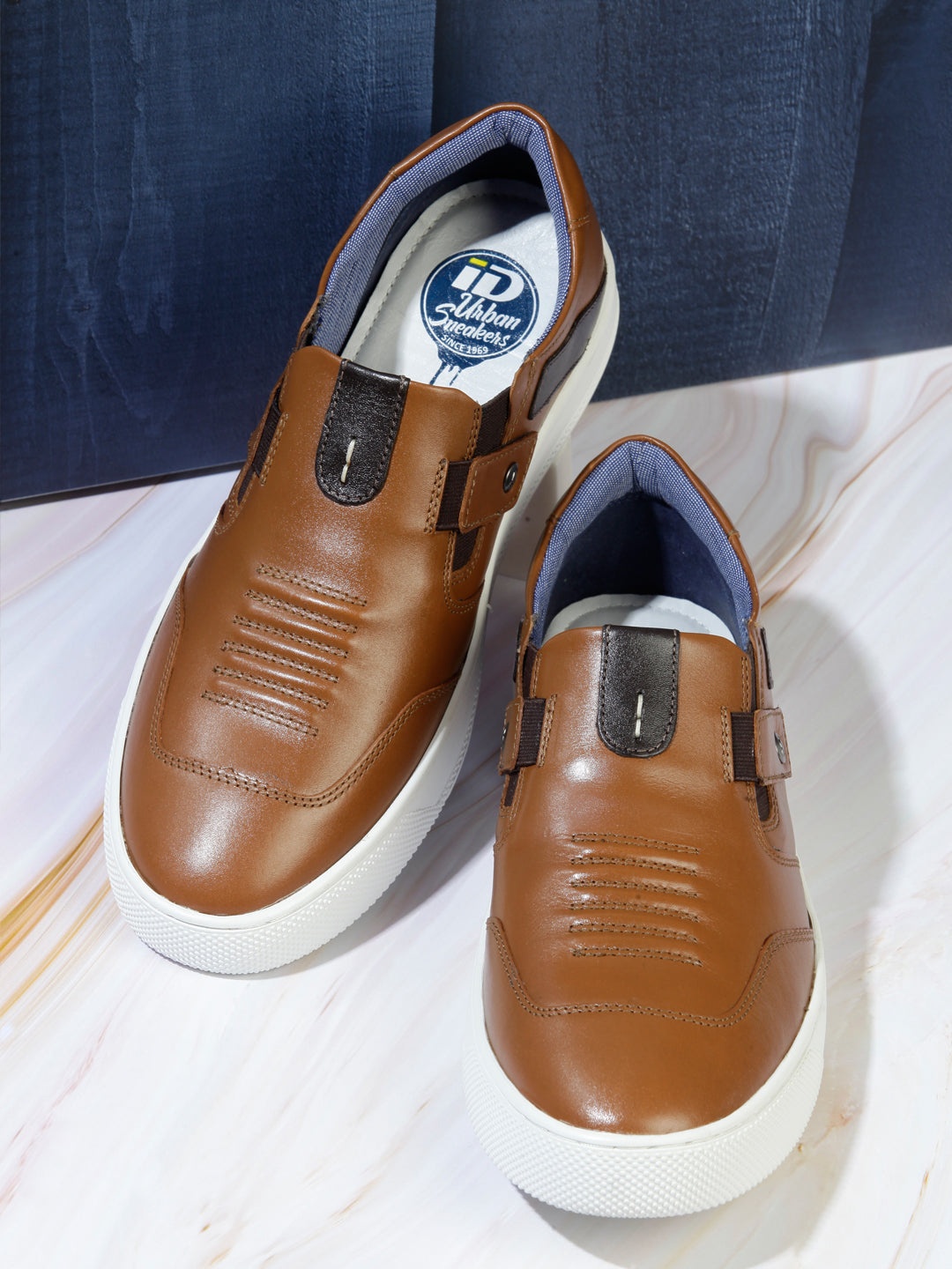 

ID Men Tan Leather Slip-On Sneakers