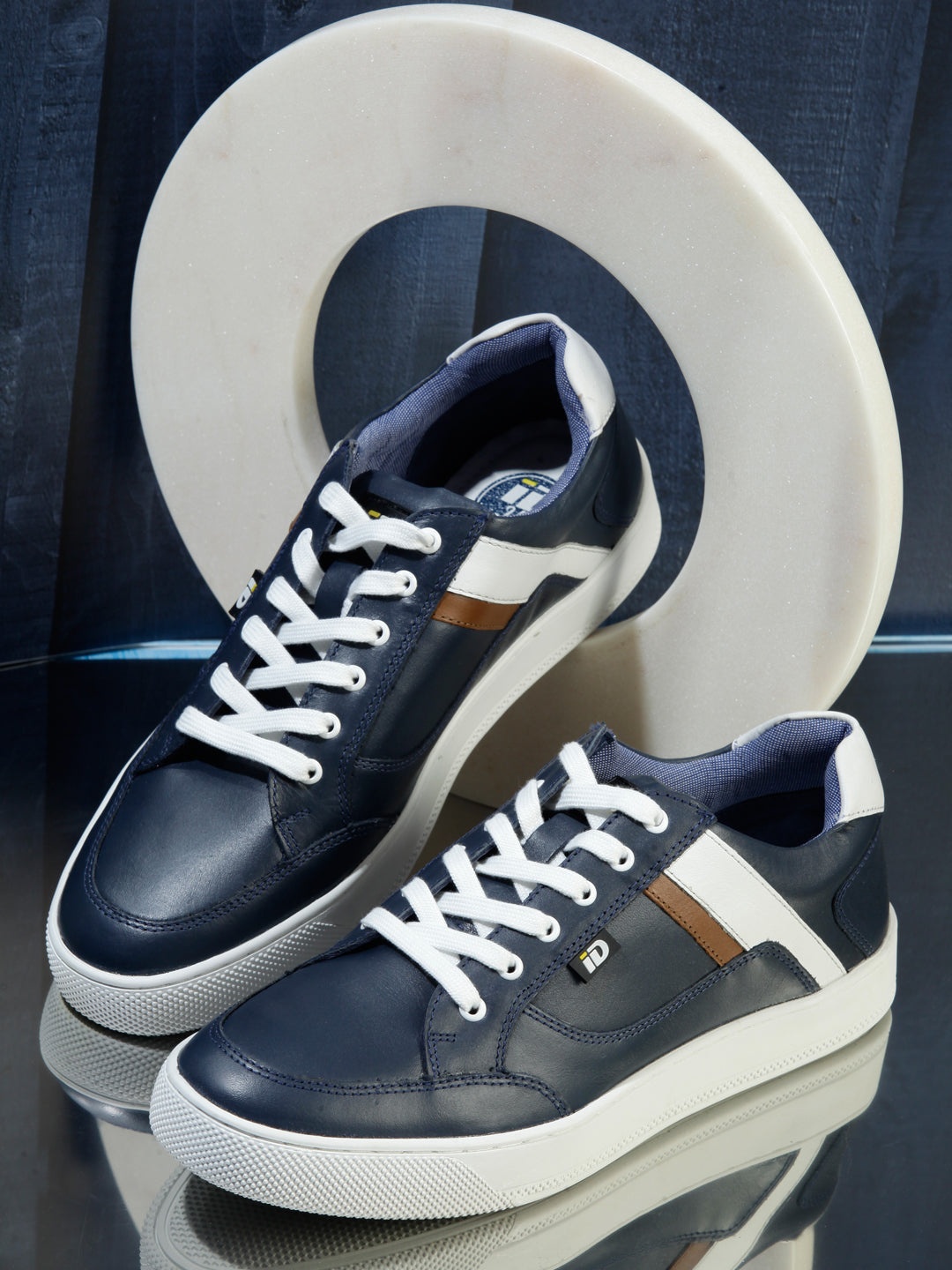 

ID Men Navy Blue Striped Leather Sneakers