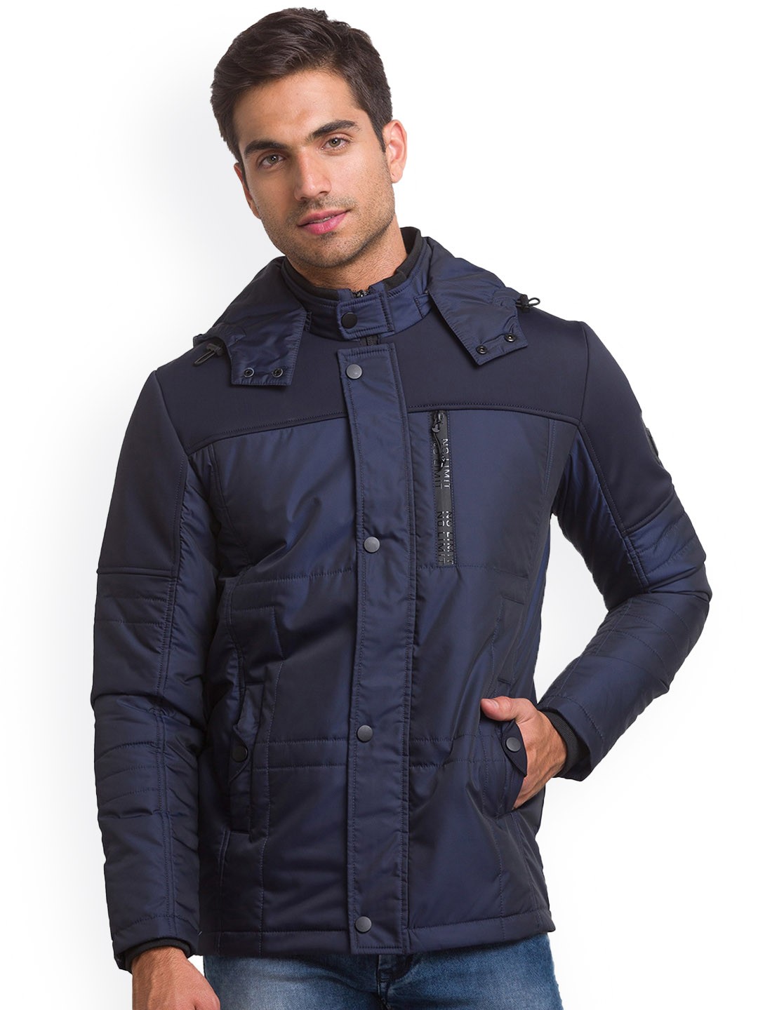 

Being Human Men Navy Blue Camouflage Longline Padded Jacket