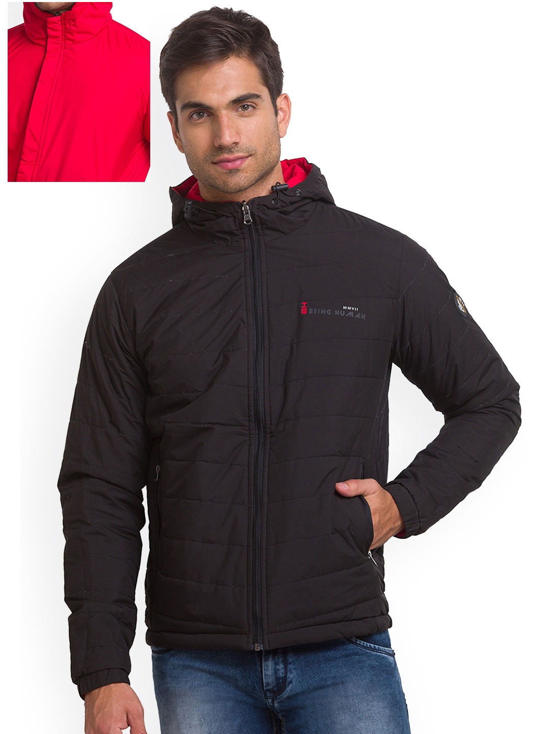 

Being Human Men Black Red Pack Of 2 Solid Padded Jacket