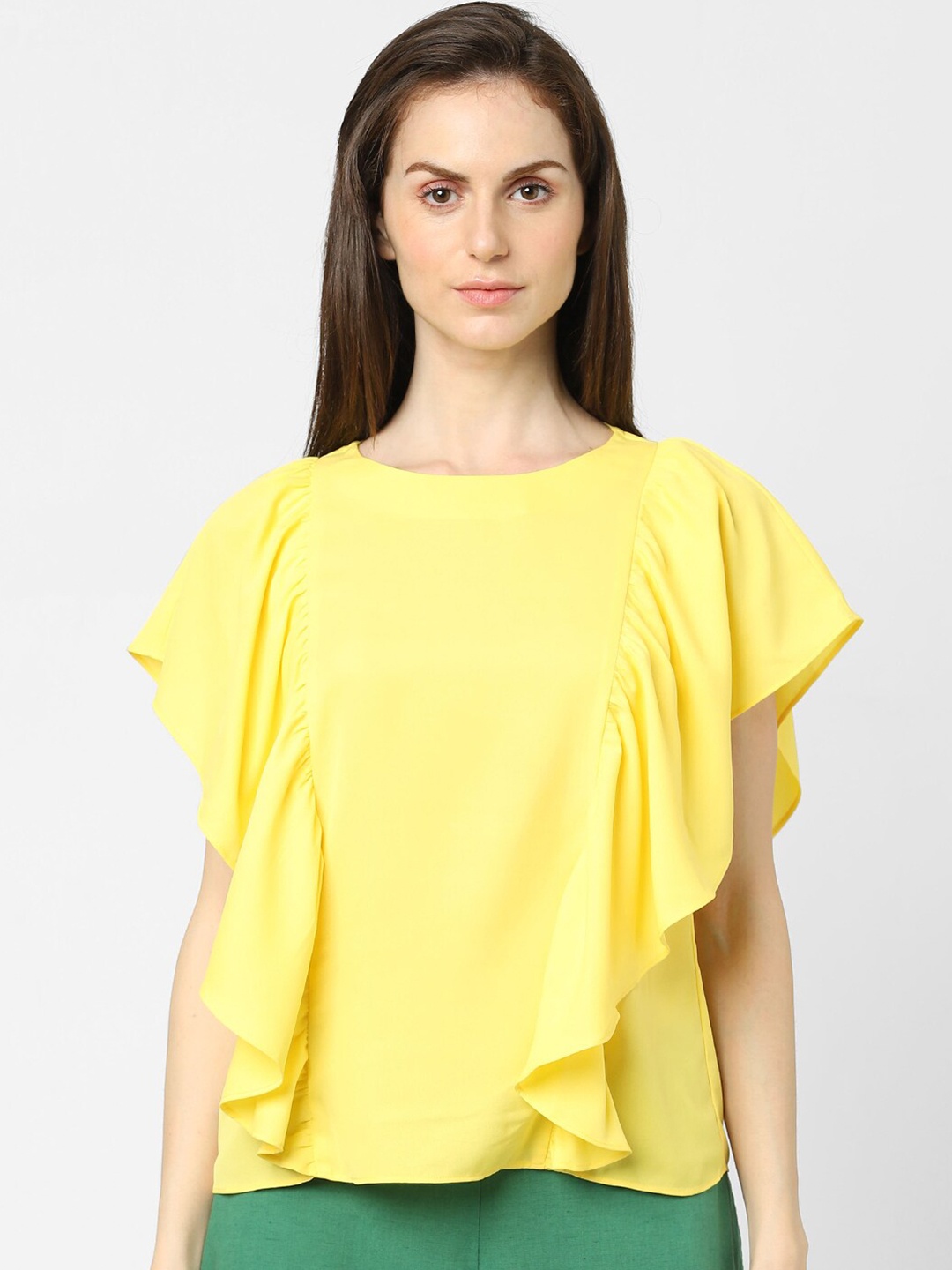 

Vero Moda Women Yellow Ruffles Solid Top