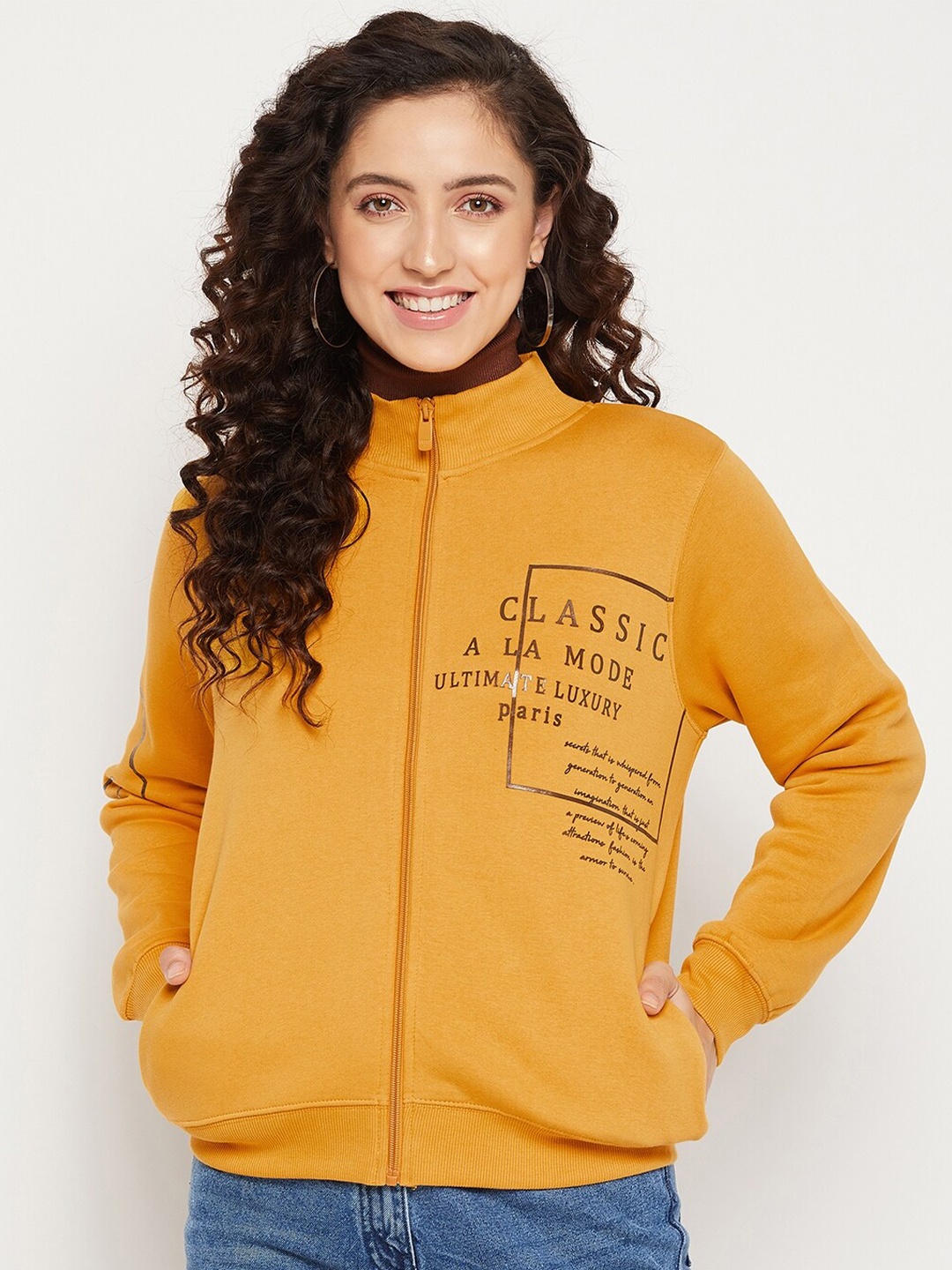 

Madame Women Mustard Printed Sweatshirt