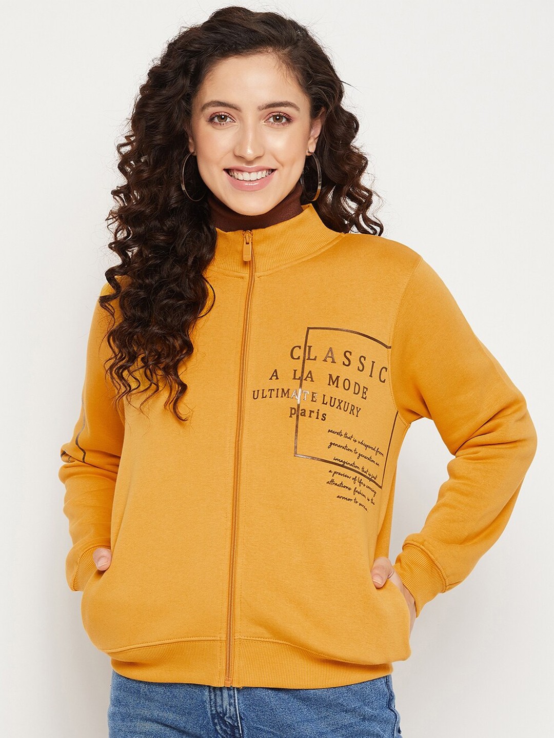 

Madame Women Mustard Printed Sweatshirt