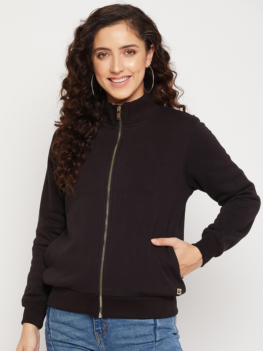 

Madame Women Black Solid Cotton Sweatshirt