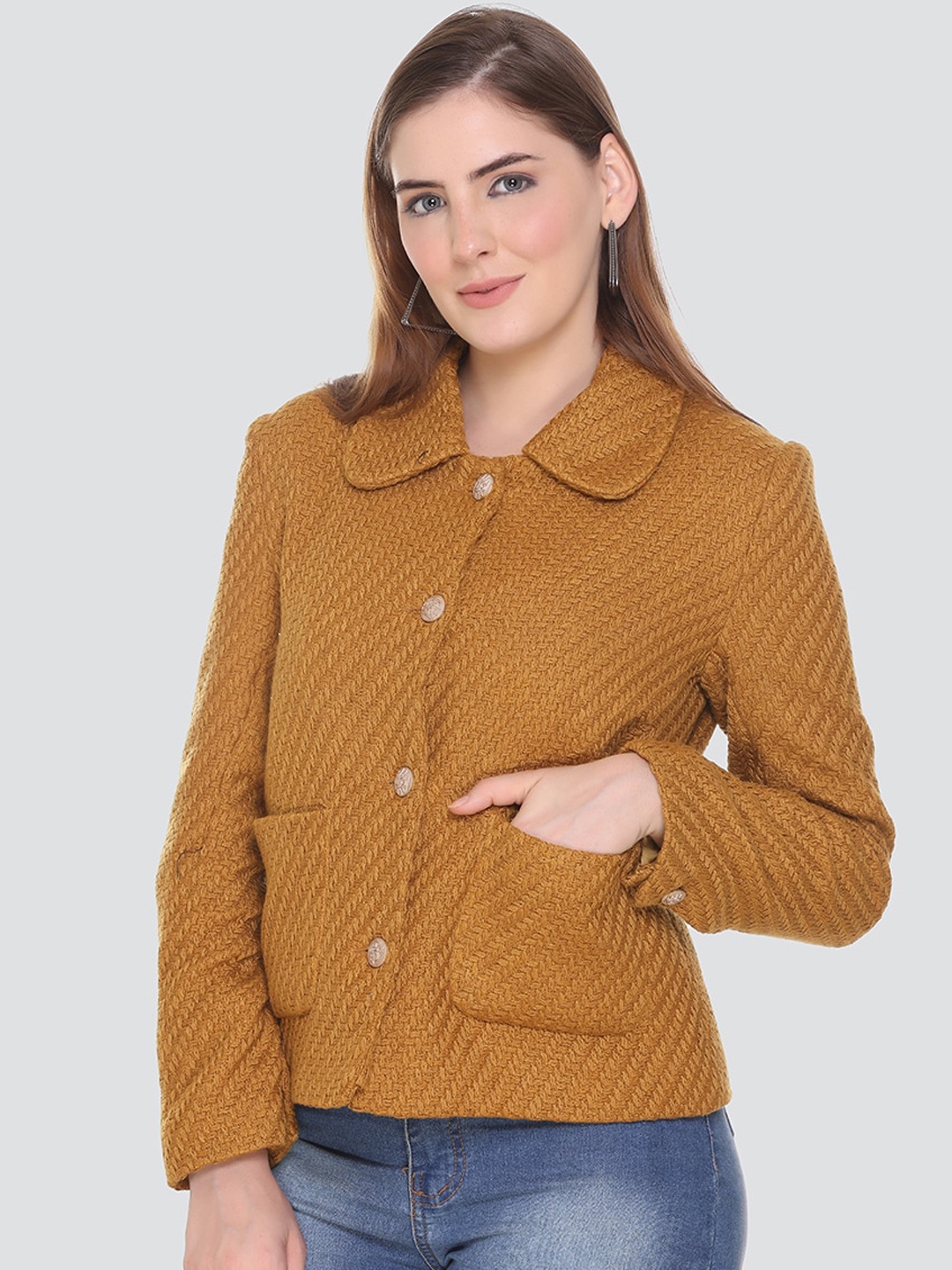 

HONNETE Women Mustard-Yellow Acrylic Winter Coats