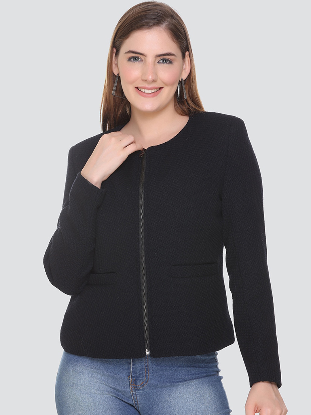 

HONNETE Women Navy Blue Acrylic Pea Coats